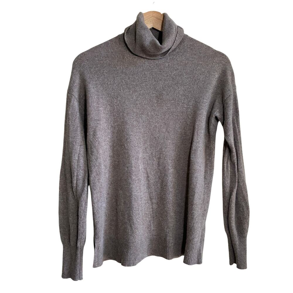 Nordstrom 100% cashmere tan brown turtleneck knit‎ sweater women's size M HOLE